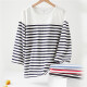 Giordano striped t-sleeve women's knitted cotton contrasting color age-reducing casual fit round neck three-quarter sleeve t-shirt 13323301