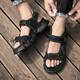 Jeep-Herrenschuhe, neuer Sommer echter Kuhwahnsinns-Sportsandalen, weicher Sohle bequemer und leichter Outdoor-Anti-Rutsch-Strandschuhe 1585 Schwarz (Lederschuhgröße) 39