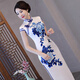 Timochi catwalk welcome cheongsam Chinese style blue and white porcelain long elegant young girl 2022 improved performance dress 2806 XL