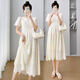 Nanding Yagre maternity dress summer new embroidered maternity dress original pure cotton hot mom skirt medium length maternity dress apricot color XL 125-140Jin [Jin equals 0.5 kg]
