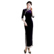 Should the cheongsam old Shanghai Chinese style spring and autumn new style retro temperament long three-quarter sleeves improved solid color gold velvet cheongsam purple 2XL