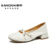 Kangnai Women's Shoes New Mary Jane Shoes Fashionable Casual Round Toe Women's Shoes Mid-Heel Retro Elegant Pumps 18426004 Rice White 37
