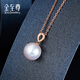 Gold Supreme (3DG Jewelery) Pearl Pendant without Necklace Female Little Complex Freshwater White Round Beads 18K Rose Gold Diamond Pendant Pearls 9-10mm Total Weight 1.32 Grams