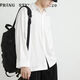 Tanghao Ice Silk Camisa negra Suit para hombres Mangas largas Desgaste sin planchar las mangas largas sueltas y casuales camisa blanca de niños blancos Camisa negra + pantalones negros + collar 2xl