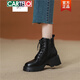 Cartelo Cuero de cuero de cuero grueso de cuero Martin Boots Boots Women's 2025 New Autumn and Winter Plus Velvet Small Retro Short Boots Brown Plus Velvet 34