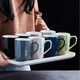 Guai ceramic mug set, simple home living room with tray, high-looking office mug, tea cup color distinction, 4 light-colored cups and plates, pink, blue, green and white