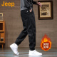Jeep (JEEP) American authentic Jeep high-end pure cotton tool casual pants for men's summer fashion brand handsome drawstring Harem trousers black regular style [official authentic] 2XL recommendation 160-175Jin [Jin equals 0.5 kg]