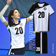 
Aiqisen volleyball uniform set for men and women custom volleyball competition team uniform quick-drying professional air volleyball sports training uniform custom A831-women-Black Blue L