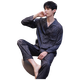 
Shemia ice silk pajamas men's long-sleeved spring, summer and autumn thin imitation silk Korean version of men's casual home clothing suit for outside wear NSXER-6627 Meteor XL