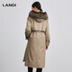 
LANDI blue khaki fox fur collar long waist-hugging parka women's fur coat 2023 winter new style khaki M