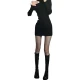 MINCHAOGELUN spring and autumn sexy babes bag hip skirt long-sleeved black knitted bottoming dress women's black S