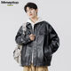 MMOPTOP American Lapel PU Leather Jacket Men's Spring and Autumn Flying Staff Jacket 6073 Agate Black 3XL