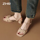 
ZHR Sandals for women in summer elegant one-length strap thick heels for women gentle solid color high heels for women Y683 apricot color 36
