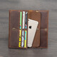 Manniqson Brand Herren Brieftasche Langer Retro Crazy Horse Leder Mobiltelefon Tasche Echt Leder Kopfschicht Cowhide Id Bag Dunkelbraun