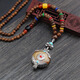 DING FEI ethnic style Rudraksha Bodhi sandalwood pendant long necklace women's Buddhist bead sweater chain men's cotton and linen Tibetan ornaments peace and blessing A29-108