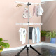 Stainless steel clothes drying rack, floor-standing foldable clothes drying rack, floor-standing bedroom balcony clothes drying rack, stainless steel clothes drying rack, telescopic household clothes drying rod [Nordic blue] metal model - installation-free folding - three-fin windproof - can be lifted and lowered