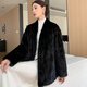 Aoerrun Haining imported 2025 new mink fur coat for women mink fur young style fashionable V-neck black M 90-110Jin Jin is equal to 0.5 kg