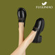 Fuguiniao Spring and Automne en cuir chaussures Femme Chaussures célibataires en cuir Chauffes de mode pour femmes Style littéraire épaisse semelle confortable Bouche profonde Travail de banlieus