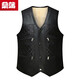 Sangpu Duo Pocket Middle-aged and Elderly Men's Velvet Thickened Leather Vest Winter Loose Cotton Vest Warm Waistcoat Jin Jin equals 0.5 kg Inside Velvet Thickened Black Leather 2XL 125 Jin Jin equals 0.5 kg -150 Jin Jin equals 0.5 kg