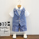 Bear Elf (Xiaoxiongjingling) Jungenkleid Sommer-Kinderanzug hübscher kleiner Jungen Blumen Boy Host Overss Chors Performance Anzug kurzärmeliges Hemd + Blau-Gitter-Shorts + Fliege + Riemen 120 Größe (empfohlenes Gewicht 37-43 Jin [Jin gleich 0,5 kg]))