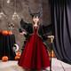 Xiaokayinon Halloween children's costume girl princess dress witch little girl costume prom dress cosplay character burgundy long style (star hat + cloak) 130