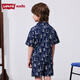 Levi's Levi's children's clothing, the same style as the mall, new summer style boys' full-print logo shirt, woven short-sleeved top, dark indigo 120/60, recommended height 110-116cm