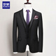ROMON Suit Men's Slim Professional Formal Wear Groomsmen's Wear Wedding Dress Two-piece Set 2318 Black XL