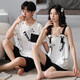 Daizixin 2 ensembles de pyjamas de couple pour les bretelles d'été pour femmes, ensemble en deux pièces de coton pur à manches courtes à manches minces d'été pour hommes DD9904 Femmes M + hommes XL