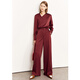 AMII Women's 2025 Autumn New Minimalist Solid Color Imitation Acetate Satin Shirt Casual Pants Suit Women Bordeaux Red-Trousers 12240914 XS 150/76A