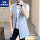 ROMON autumn new vest men's mid-length suit collar windbreaker fashionable Korean version slim sleeveless vest handsome cloak black 701 vest mid-length 3XL