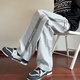 Cotton American style plus velvet thickened high street gray sports pants for men in autumn and winter new loose trendy casual straight sweatpants white gray 0395 plus velvet high quality 26 2XL 140-160Jin Jin is equal to 0.5 kg