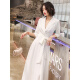 Shiting Xiuyin white small evening dress for women in autumn and winter banquet, elegant hostess, long style for engagement, you can usually wear long white style (the size is one size smaller, you need to take a larger size) L