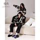 Yuenei Half Velvet Couple Pajamas Women's Autumn and Winter Coral Velvet Plus Velvet Thickened Home Clothes Men's Outerwear Suit 24360 Black and White Pattern Women's L (Male 110-140 Jin Jin equals 0.5 kg / Female 110-120 Jin Jin equals 0.5 kg)