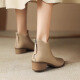 
Belle-Ta series brand broken French sheepskin pointed toe short boots for women 2024 autumn and winter new thick heel medium heel rear zipper khaki color (single) 38