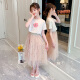 Tweet haha ​​children's clothing girls suit children's summer two-piece skirt short-sleeved skirt student little girl medium and large children's skirt pink summer skirt 160 size recommended height around 150cm