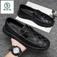 Zapatos de gorro de carpintero de carpintero Autumn and Winter Fashion Shoes de cuero zapatos casuales de hombres British Lazy Trend Zapatos versátiles para hombres 882 Negro 39