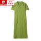 皮尔卡丹（pierre cardin）Polo领连衣裙纯棉女夏季翻领中长款宽松休闲大版显瘦时尚t恤裙子 粉色   9859款 5XL 160170斤
