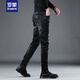Romon Herbst High-End Black Jeans Männer schlanke Hosen Katze Whisker Vielseitiger elastischer Trend Herren-Langhose 1049 Gray plus Samt 28