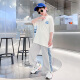 
McTicco boys sports summer suit new summer thin short-sleeved children's day gift set medium-sized children's clothes 9767 black + 5725 gradient [set] 150cm