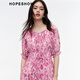 Rouge de magasinage des manches rouges même robe française 2024 Nouvelles vêtements pour femmes imprimées de la taille à la taille du cou rond jupe à thé rose rose fleur 683 l