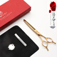 Xuanniao pet scissors professional beautician shop with fluffy tooth scissors fish bone dog and cat grooming styling trimming shears 6.5 inches straight fluffy gold