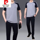 Pierre cardin summer middle-aged men's father wears round neck pullover short-sleeved trousers cotton loose large size running sportswear suit 679 black L suggests 100 Jin [Jin equals 0.5 kg]---120 Jin [Jin equals 0.5 kg][T-shirt + pants