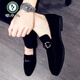 Specht 2025 Neue Frühling Einbeinige faule Bohnenschuhe Herren britische Spitze Zeh Casual Lederschuhe Matte Leder trendy Schuhe M866 Schwarz [hinzugefügte Fleece-Stil] 40