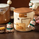 Mengfu Cute Bear Mug Ceramic Water Cup with Lid Spoon for Men and Women High-Looking Coffee Cup Couple Valentine's Day Gift Square Bear 420ml Round Porcelain Spoon + Brown Lid