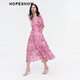 Rouge de magasinage des manches rouges même robe française 2024 Nouvelles vêtements pour femmes imprimées de la taille à la taille du cou rond jupe à thé rose rose fleur 683 l