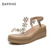 Daphne (DAPHNE) sandals for women's summer high heels summer new single shoes heels thick sole sponge cake student rhinestone fairy style elastic band gold 37 (235mm)
