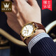 Olis Brand Herren automatische mechanische Uhr Neue leuchtende wasserdichte Schmetterlingsschnalle-Schnalle-Gürtel Doppelkalender Valentinstag Geschenke Wache OLS-6629 Männer-braune Leder weißes Gesicht
