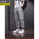 JEEP SPIRIT jeans men's summer thin loose tying feet Harun work pants men's versatile Korean style trendy casual nine-point pants Z01 black 4XL