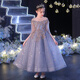 Little Kayi thick children's dress princess skirt host high-end girls piano performance clothes long sleeve flower children wedding little girl autumn 1591 gray and blue long sleeves 130