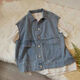
RONGXITU sleeveless vest workwear denim vest girlfriend girl punk student punk loose style internet celebrity horse clip jacket trend 0703 9901# blue [collect priority shipment] S recommended 80-100Jin [Jin equals 0.5 kg]